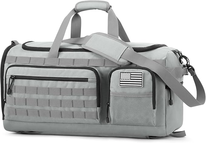 G4Free 3-in-1 Travel Duffle Bag for Men and Women, 50L Large Gym Sports Bags Tactical Military Duffle Backpack with Shoes Compartment and Wet Pocket (Grey)
