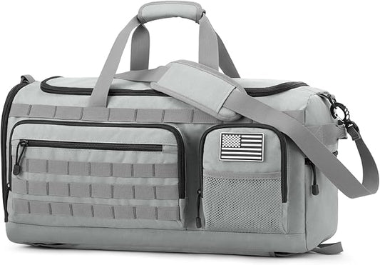 G4Free 3-in-1 Travel Duffle Bag for Men and Women, 50L Large Gym Sports Bags Tactical Military Duffle Backpack with Shoes Compartment and Wet Pocket (Grey)