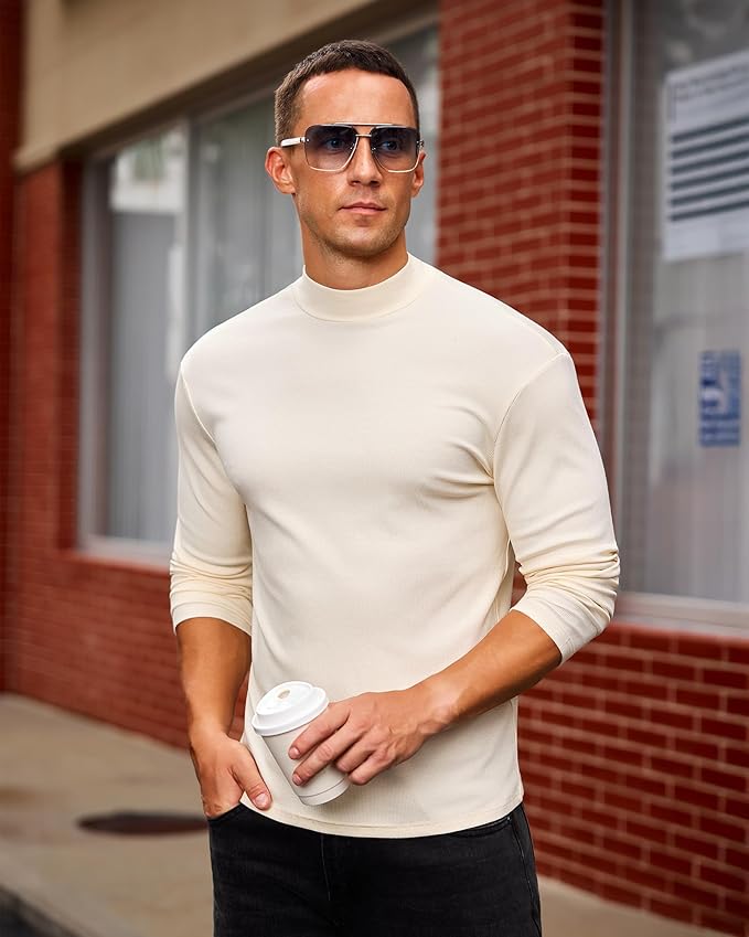 Mens Casual Mock Turtleneck Long Sleeve Basic Lightweight Slim Fit Pullover Tops Ribbed Thermal Undershirts