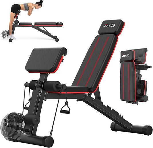 JOROTO Adjustable Weight Bench Foldable Workout Bench with Leg Extension and Preacher Curl Incline Decline Exercise Bench Press 772LBS Load Strength Training Benches for Home Gym Full Body Workout