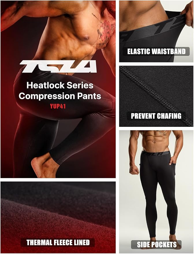 TSLA Men's Thermal Compression Pants, Athletic Sports Leggings & Running Tights, Wintergear Base Layer Bottoms