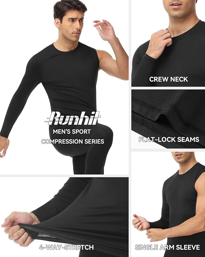 Runhit Men's Basketball One Arm Compression Shirts Long Sleeve 1/2 Single Arm Athletic Undershirt Workout Base Layer Top
