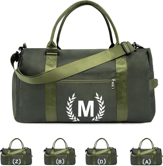 Gym Bag with Shoe Compartment - Personalized Monogrammed Duffle for Sports, Travel, and Workout with Initials Dark Green