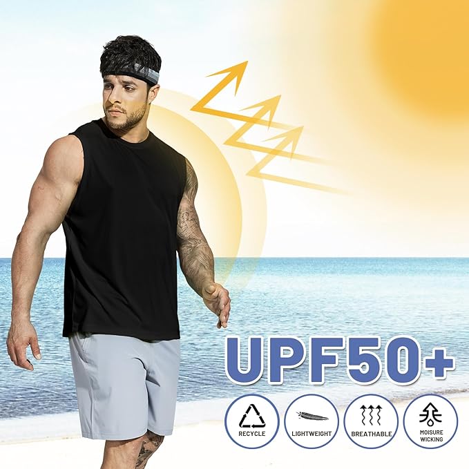 MIER Men's Workout Tank Tops UPF 50+ Swim Shirts Quick Dry Running Sleeveless UV Protection Muscle Tees