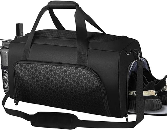 Gym Sports Duffle Bag for Men, Athletic Workout Bag, 20" Medium Duffel Bag with Wet Pocket & Shoe Compartment Black