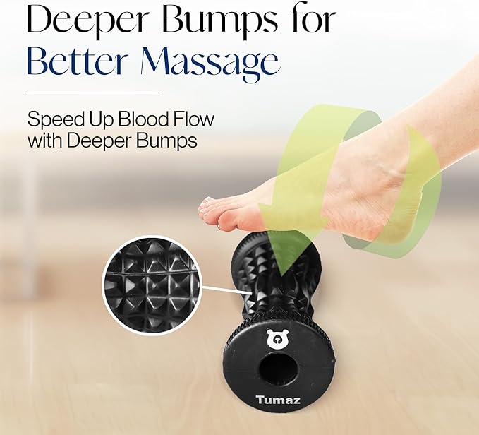 Tumaz Foot Roller 2025 Upgraded Version - Deeper Bumps Design | Plantar Fasciitis & Arch Pain Relief | Trigger Points & Deep Tissue Foot Massager | Portable, Black