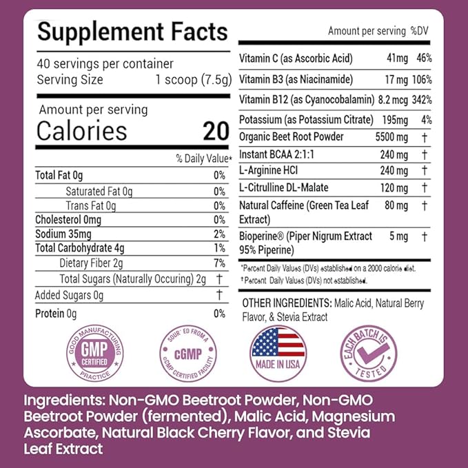 Superfood Beets Powder, 10.59oz 40 Servings - Beetroot Powder Organic Beet Root Blend with Green Tea & Berry Flavor, Non-GMO, Plant-Based Drink Mix