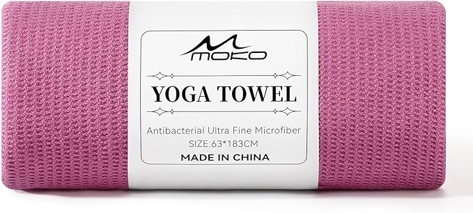 MoKo Hot Yoga Towel, Non-Slip Yoga Mat Towel with Grip Dots, 74.4"×27.3" Yoga Mat Cover for Pilates, Fitness, Meditation