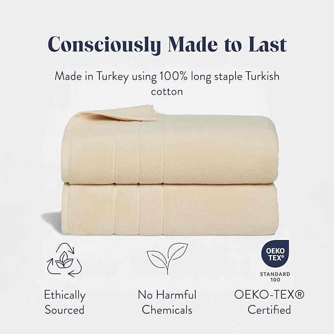 Brooklinen Super-Plush Turkish Cotton Bath Sheets Set of 2 Cotton, 820 GSM, Highly Absorbent, Machine Washable, Perfect for Home & Bathroom (40" x 65", Vanilla)