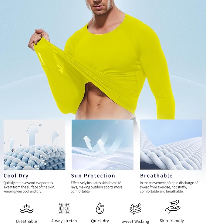 Compression Shirt Men Long Sleeve Quick Dry T-Shirt Athletic Workout Base Layer Running Sports Gym Undershirts