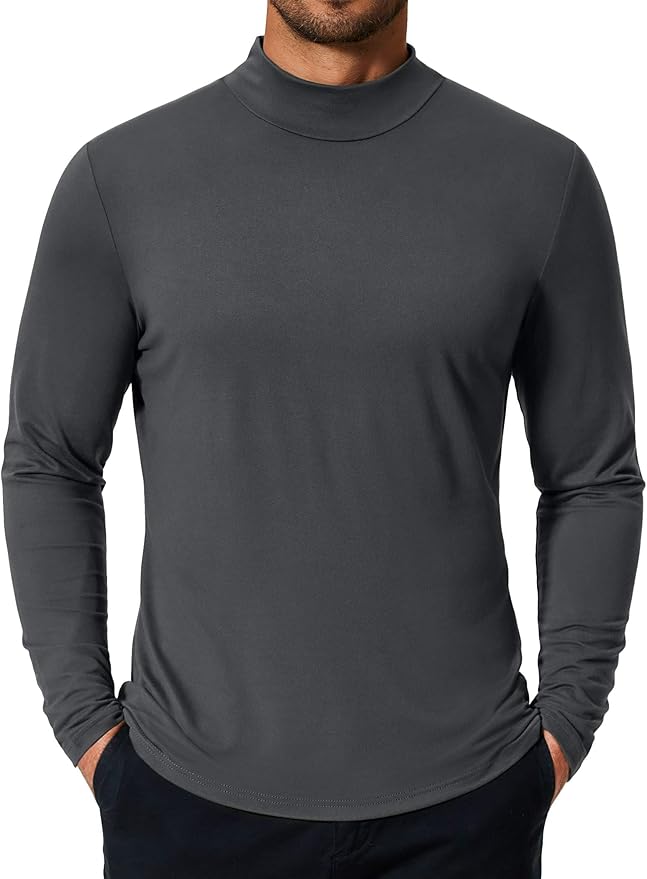 COOFANDY Mens Mock Turtleneck T-Shirts Long Sleeve Solid Color Tees Shirts Basic Casual Slim Fit Pullover T Shirts