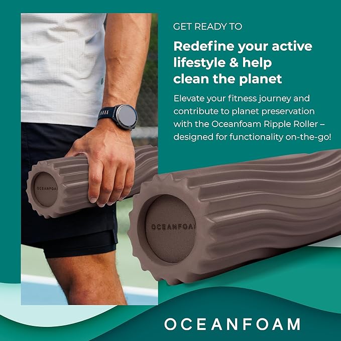 Oceanfoam Ripple Travel Foam Roller (11" x 3.35") Firm Mini Foam Roller for Physical Therapy, Deep Tissue Massage, Back Pain - High Density, Ergonomic Wave Textured - Yoga, Exercise (Espresso)