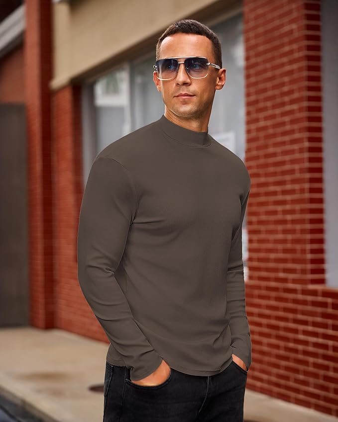 Mens Casual Mock Turtleneck Long Sleeve Basic Lightweight Slim Fit Pullover Tops Ribbed Thermal Undershirts