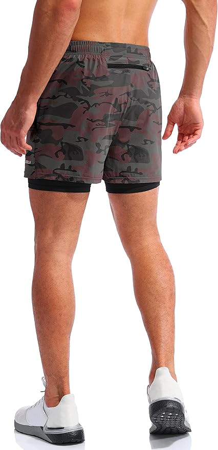 Pudolla Men’s 2 in 1 Running Shorts 5" Quick Dry Gym Athletic Workout Shorts for Men with Phone Pockets