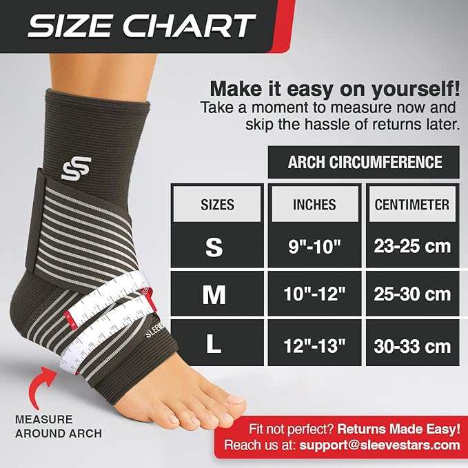 Sleeve Stars Ankle Brace for Women & Men, Ankle Wrap for Sprain, Compression Sleeve for Plantar Fasciitis Relief, Easy Customizable Support: w/ Removable Strap (Single/M:10"-12"/Dark Brown)