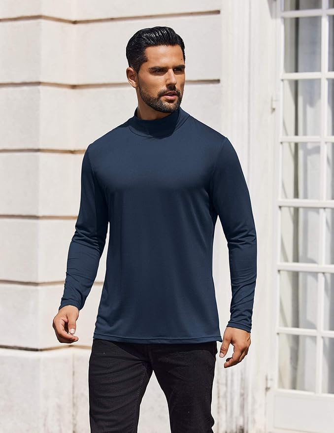 COOFANDY Mens Mock Turtleneck T-Shirts Long Sleeve Solid Color Tees Shirts Basic Casual Slim Fit Pullover T Shirts