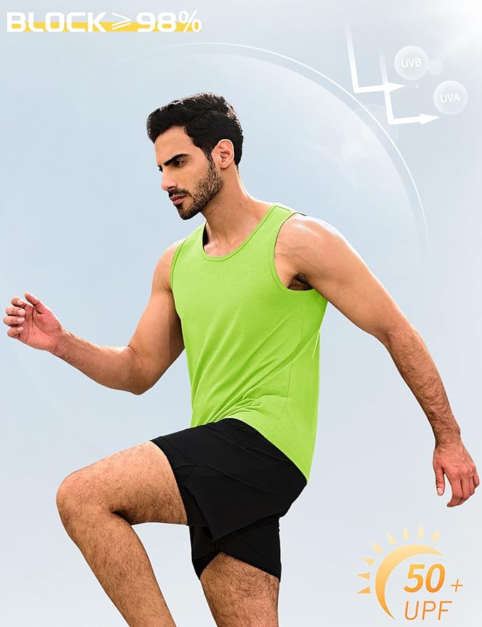 Cotrasen Men's Tank Top UPF 50+ Sleeveless Shirt Cotton Moisture Wicking Casual Gym Workout Shirts Cooling Muscle Tee Shirt