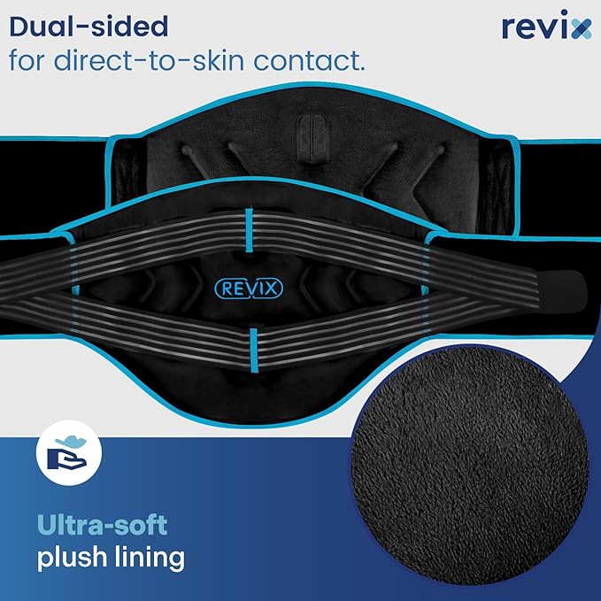 REVIX Large Ice Pack for Back, Reusable Lower Back Ice Wrap with Dual Compression Straps, Flexible Cold Pack Brace for Lumbar Support, Sciatic Nerve, Muscle Recovery
