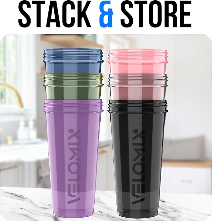 VELOMIX -6 PACK- 28 OZ Protein Shaker Bottles for Protein Mixes, Shaker Cups for Protein Shakes, Small Shaker Bottle Pack, Shaker Cup, Shakers for protein Shakes (Core Series)