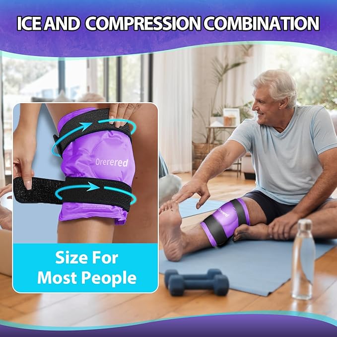 Knee Ice Pack Wrap for Injuries Reusable, Cold Packs for Knee Elbow Pain Relief for Replacement Surgery, Swelling, Meniscus Tear, ACL, Sports Injuries, Bruises and Arthritis Purple