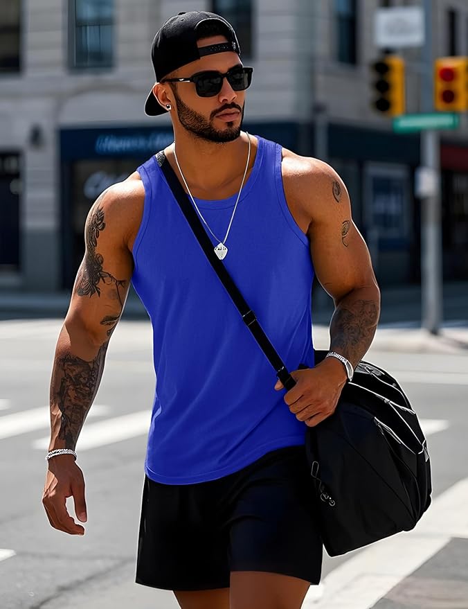 MAGCOMSEN Mens Workout Tank Tops Undershirt Cotton Muscle Athletic Sleeveless Shirts for Gym