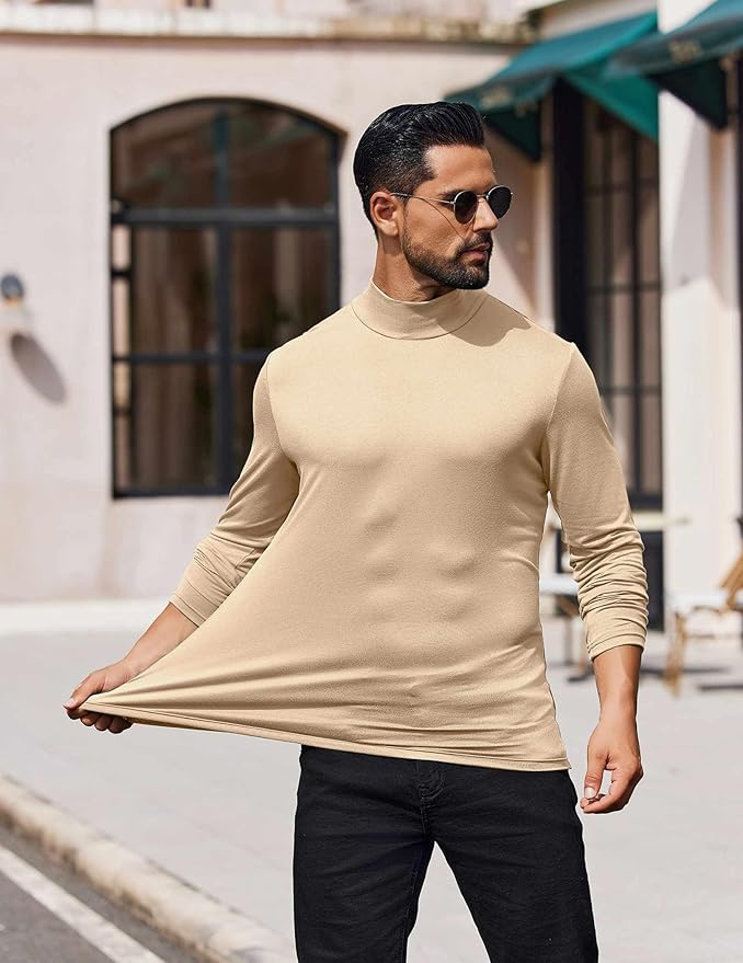 COOFANDY Mens Mock Turtleneck T-Shirts Long Sleeve Solid Color Tees Shirts Basic Casual Slim Fit Pullover T Shirts