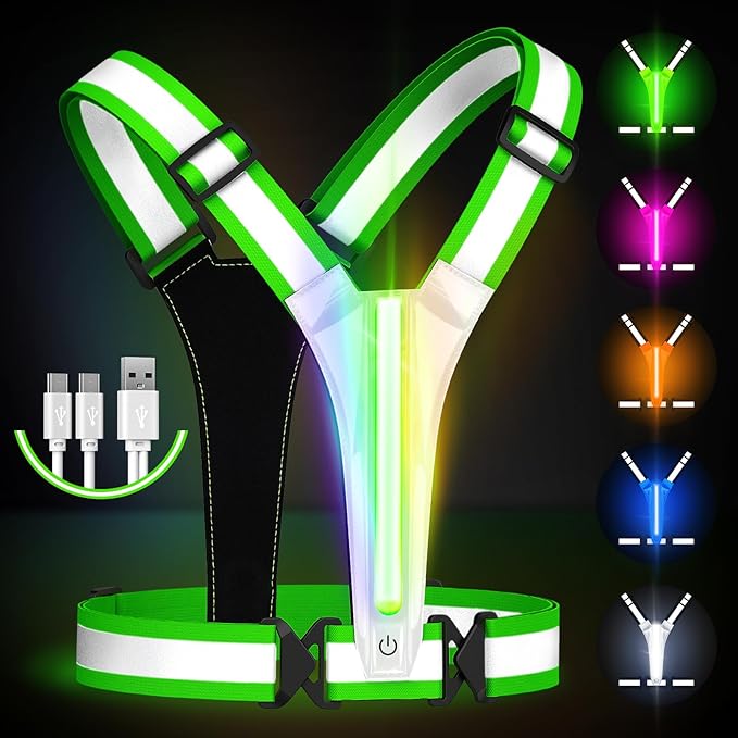 LED Reflective Running Vest Gear,Light Up Vest Runners Night Walking USB Rechargeable,Up to 11hrs Light with Adjustable Waist/Shoulder for Women Men Kids