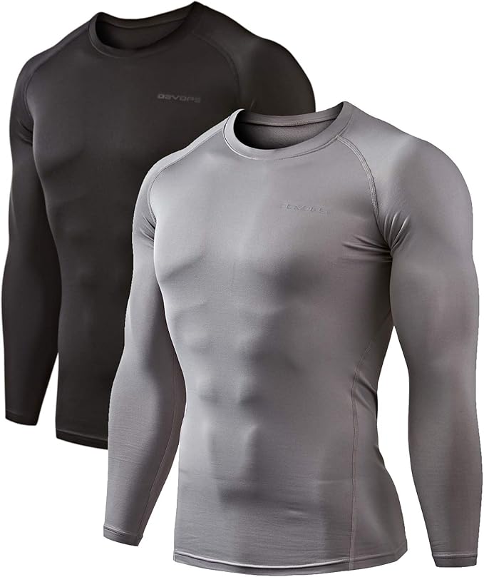 DEVOPS 2 Pack Men's Thermal Long Sleeve Compression Shirts