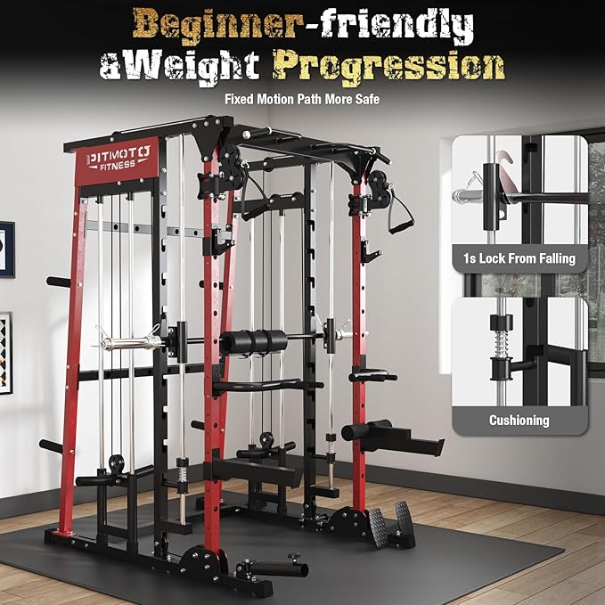 Smith Machine,2200 LBS Squat Rack for Home Gym with Dual Pulley System,Multifunctional Power Rack Cage for Strength Training with More Attachments