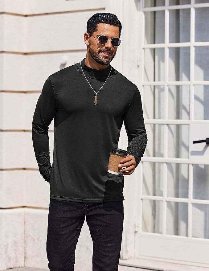COOFANDY Mens Mock Turtleneck T-Shirts Long Sleeve Solid Color Tees Shirts Basic Casual Slim Fit Pullover T Shirts