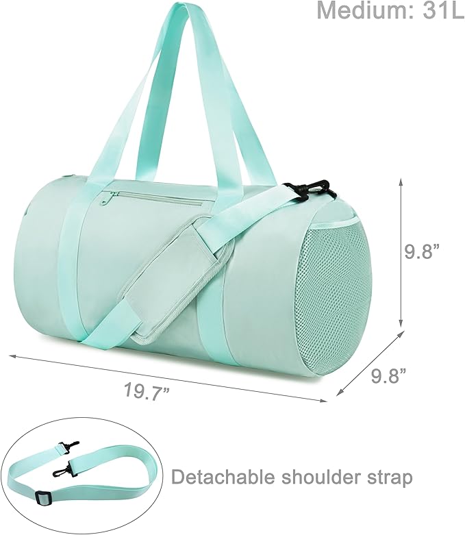 Small Gym Bag Duffel Bag for Women Men Fitness Sports Bag Workout Adjustable Detachable Shoulder Strap Lightweight Carry on Travel Duffle Bag (Green, 19" / Medium / 24L)
