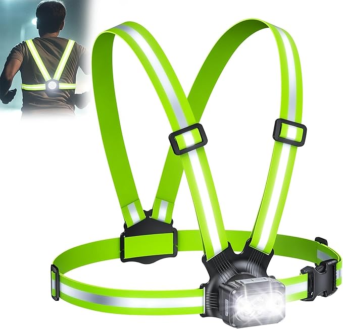500LM High-Visibility Running Lights for Runners with 7 Modes, Adjustable 45° Beam, 360° Reflective Vest & IPX4 Waterproof Running Vest Headlamp for Night Walking/Cycling, 3.5-20Hrs Runtime