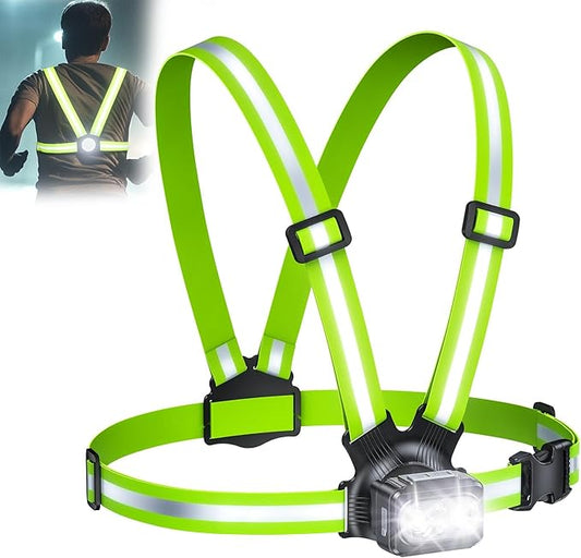 500LM High-Visibility Running Lights for Runners with 7 Modes, Adjustable 45° Beam, 360° Reflective Vest & IPX4 Waterproof Running Vest Headlamp for Night Walking/Cycling, 3.5-20Hrs Runtime
