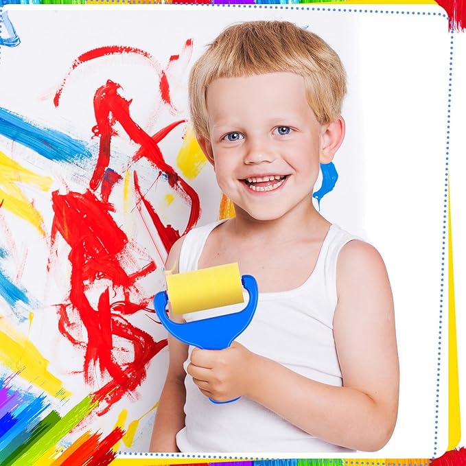Tenceur 50 Pcs 3" Foam Paint Brushes for Kids Foam Paint Roller Small Sponge Roller with Blue Handle for Young Artists, Reusable & Washable Early Educational Supply for Crafts, Graffiti, DIY Art