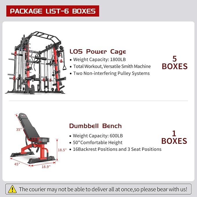 Smith Machine with Cable Crossover System, Multi-Function Squat Rack Power Cage for Home Gym, Power Rack and Packages Weight Sets