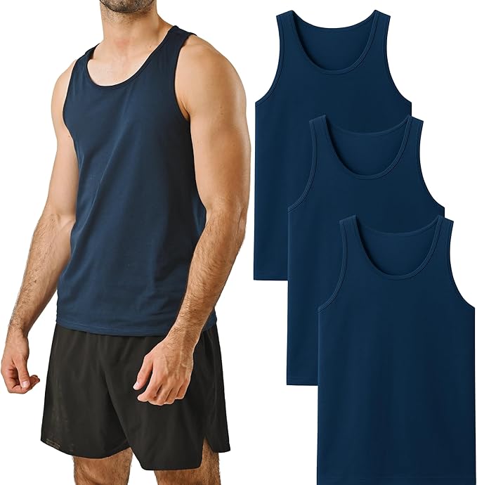 POFF Men’s Tank Top 3-Pack – Sleeveless Shirts for Gym & Workout, 100% Cotton Muscle Fit, Breathable Athletic Wear
