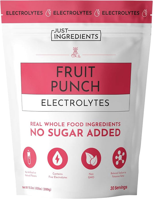 Fruit Punch Electrolytes – 30‑Serving Hydration Drink Mix with Coconut Water, Sea Salt, and Trace Minerals – Supports Hydration, Recovery, and Electrolyte Balance*