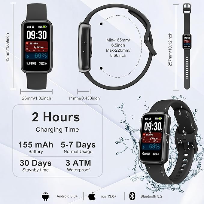 Fitness Tracker,Smart Watch with 24/7 Heart Rate Blood Oxygen Sleep Monitor,1.47" HD Touchsreen with Step & Calorie Counter 100+ Sport Modes Health Activity Trackers for Men and Women (Black)
