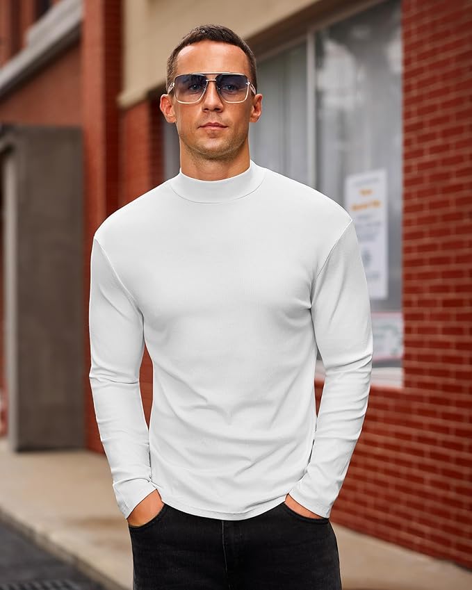 Mens Casual Mock Turtleneck Long Sleeve Basic Lightweight Slim Fit Pullover Tops Ribbed Thermal Undershirts