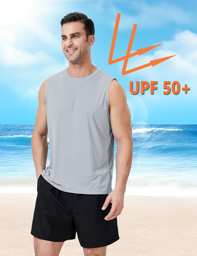 Men's Sleeveless UPF 50+ Swim Shirts Quick Dry Workout Tank Top UV Protection Running Gym Muscle T Shirts