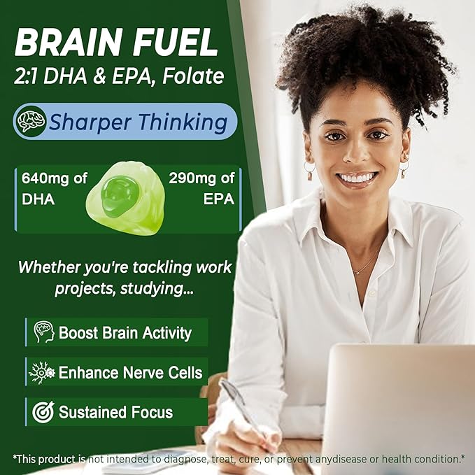 Omega 3 Gummies 2200mg from Algae Oil (DHA 640mg & EPA 290mg) for Women & Men, Vegan Omega 3 Fish Oil Alternative, w/CoQ10, Astaxanthin, Vitamin A, E, D3 for Brain, Eye, Antioxidant,Sugar Free 2Packs