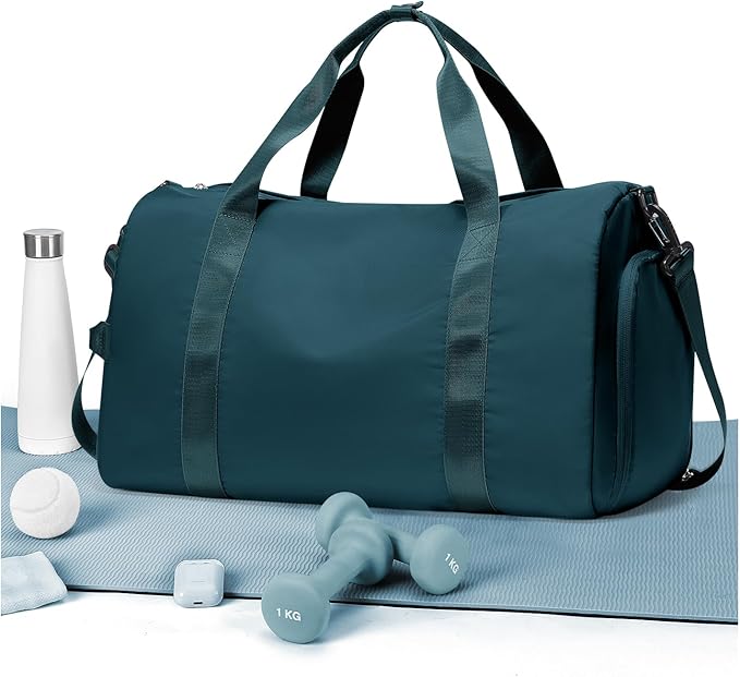 Gym Duffle Bag for Women Carry on Luggage Travel Essentials Airline Approved Personal Item 18x14x8 Inches Lightweight Weekender Sports Travel Duffel Bag with Shoe Compartment Wet Pocket PeacockBlue