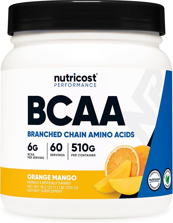 Nutricost BCAA Powder (Orange Mango, 60 Servings) - 2:1:1 Optimal Ratio, Gluten Free, Non-GMO, Vegetarian