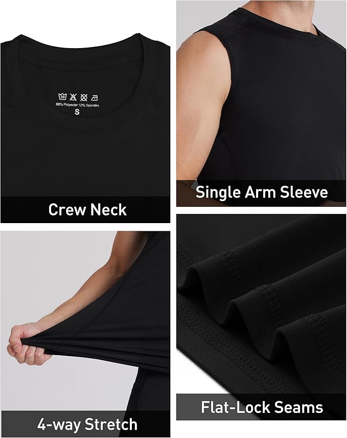 Mens One Arm Sleeve Compression Shirts 1/2 Long Sleeve Athletic Base Layer Undershirt Basketball Workout Top