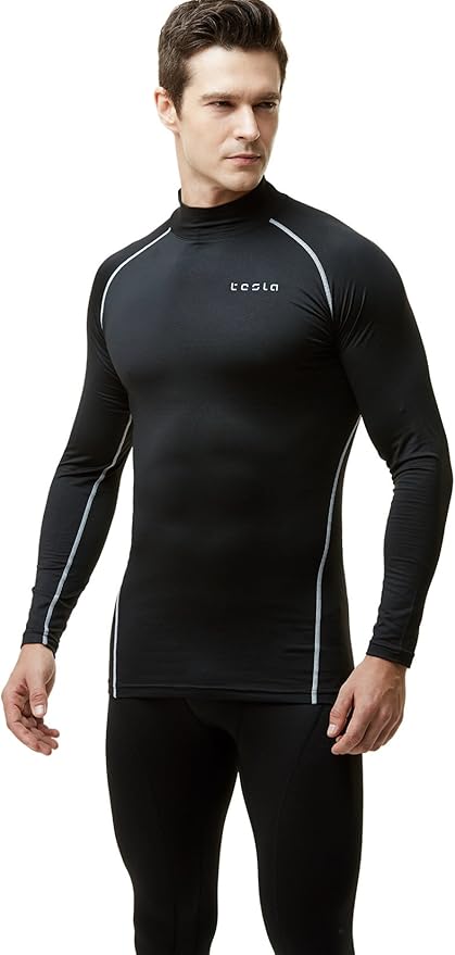 TSLA Men's Thermal Long Sleeve Compression Shirts, Mock/Turtleneck Winter Sports Running Base Layer Top