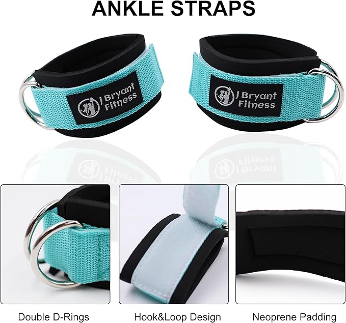 J Bryant Lifting Wrist Straps for Weightlifting and Ankle Strap for Cable Machines Booty Workouts Strength Training Attachments