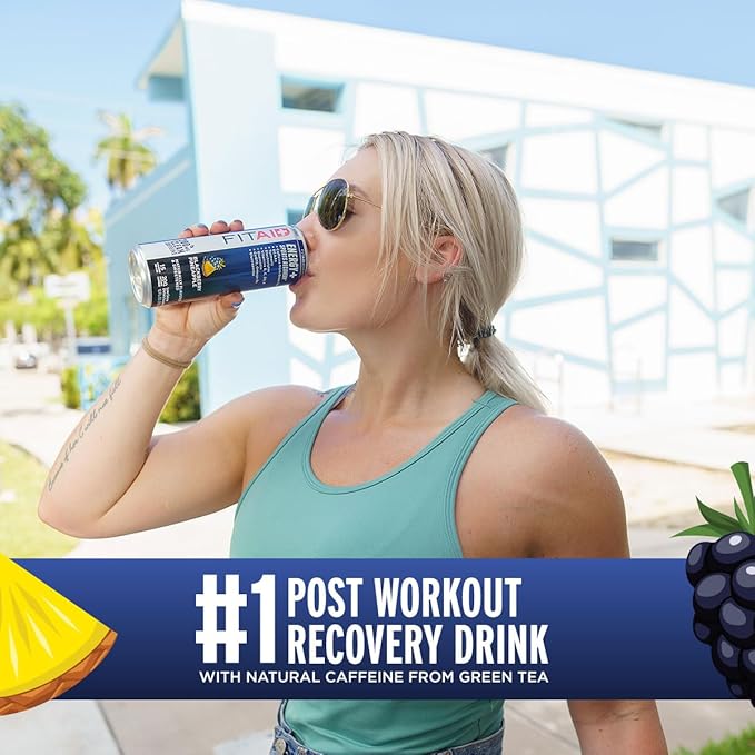 FITAID ENERGY, 200mg Natural Caffeine, Keto, Blackberry Pineapple, Optimum Performance Formula: BCAAs, Quercetin, Electrolytes, Omega-3s, 15 calories, Paleo, Vegan & Gluten-Free 12 Fl Oz (Pack of 24)