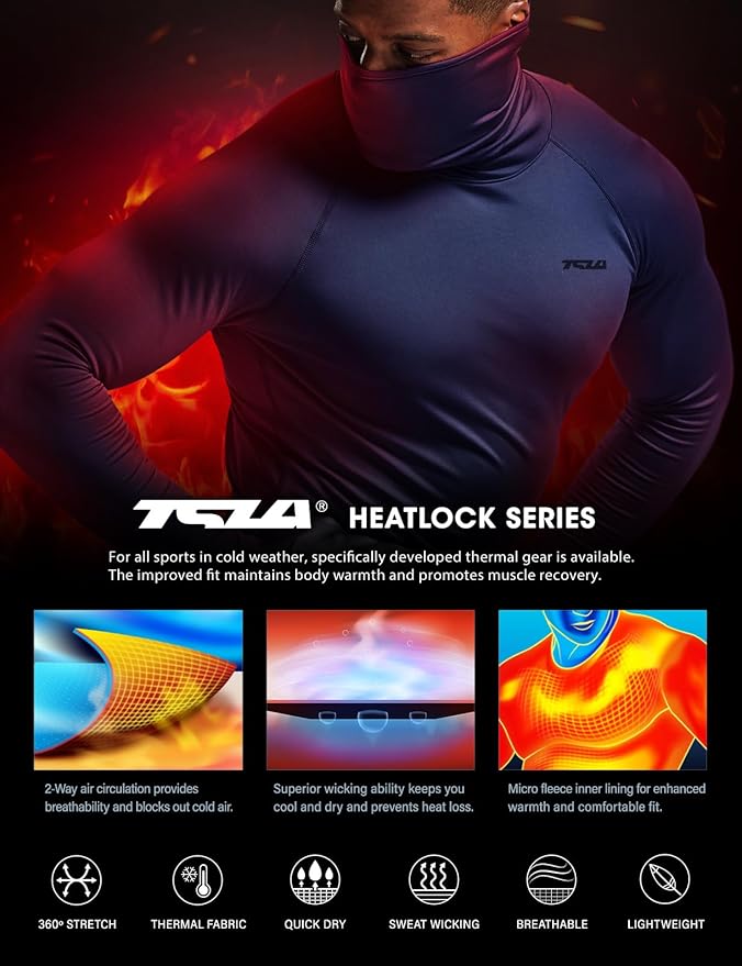 TSLA Men's Thermal Long Sleeve Compression Shirts, Mock/Turtleneck Winter Sports Running Base Layer Top