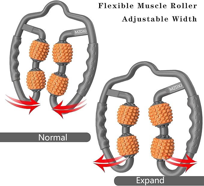 Cellulite Massage Tool Muscle Roller - Deep Fascia Massager & Dimpled Skin Remover for Legs, Thighs & Buttocks - Anti-Cellulite Roller, Smooth Skin, Pain Reliefs （Orange Gray -4wheel）