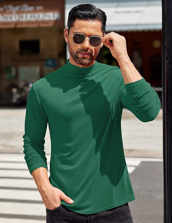 COOFANDY Mens Mock Turtleneck T-Shirts Long Sleeve Solid Color Tees Shirts Basic Casual Slim Fit Pullover T Shirts